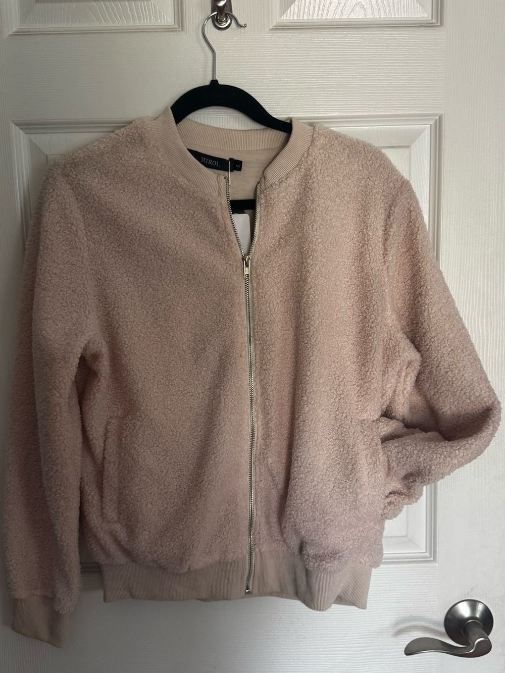 Mirol Cream Teddy Sherpa Zip Bomber Jacket